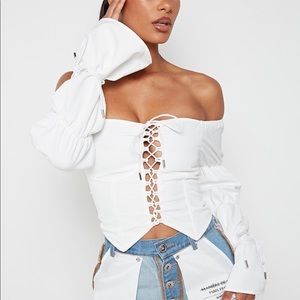 Lace up puff sleeve top